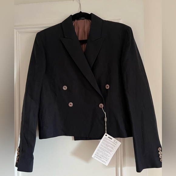 Paul Smith Women's Navy Linen Cropped Double-Breasted Blazer 42R 6 - Picture 7 of 12